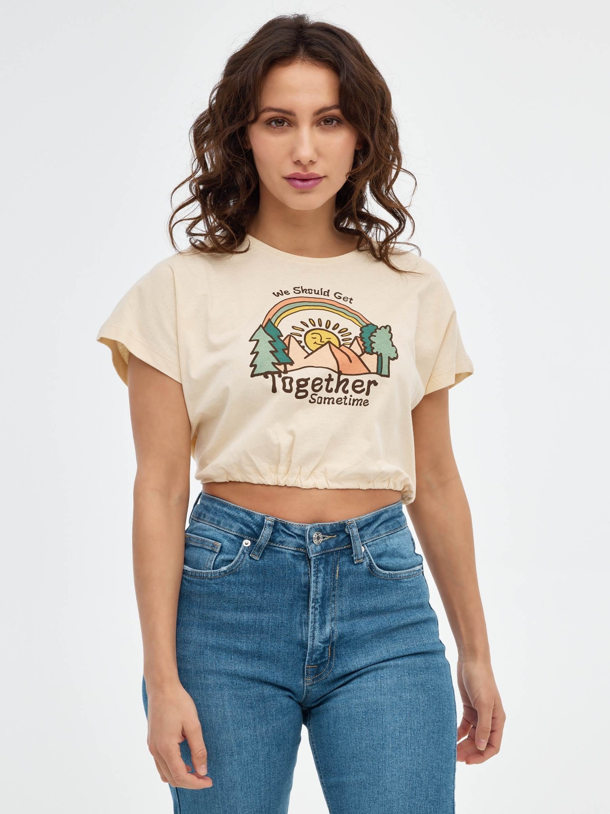 Camiseta crop lazada Together arena vista media frontal