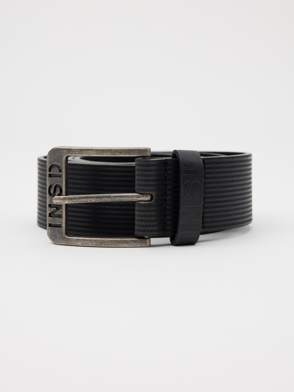 Men's black leatherette belt black rolled view