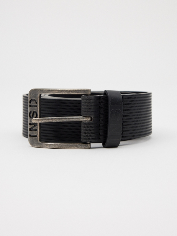 Men's black leatherette belt black rolled view