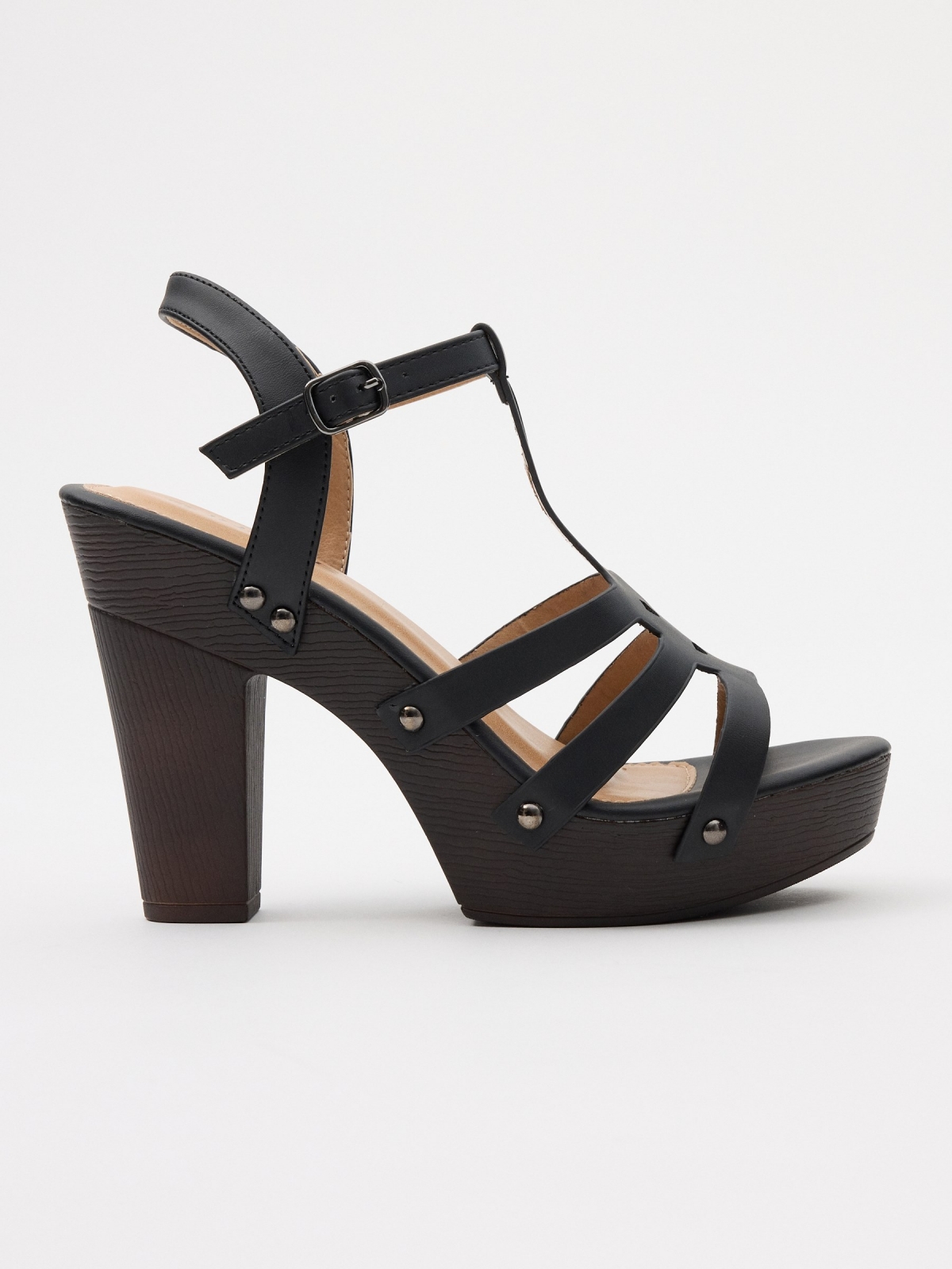 Sandalia plataforma tacon alto negro/beige