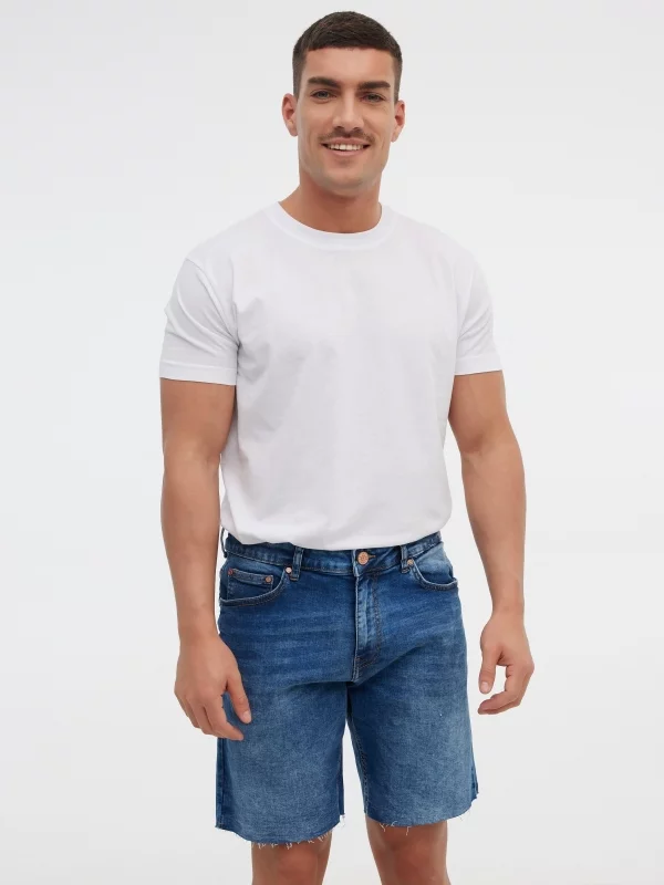 Bermuda regular denim azul azul vista media frontal