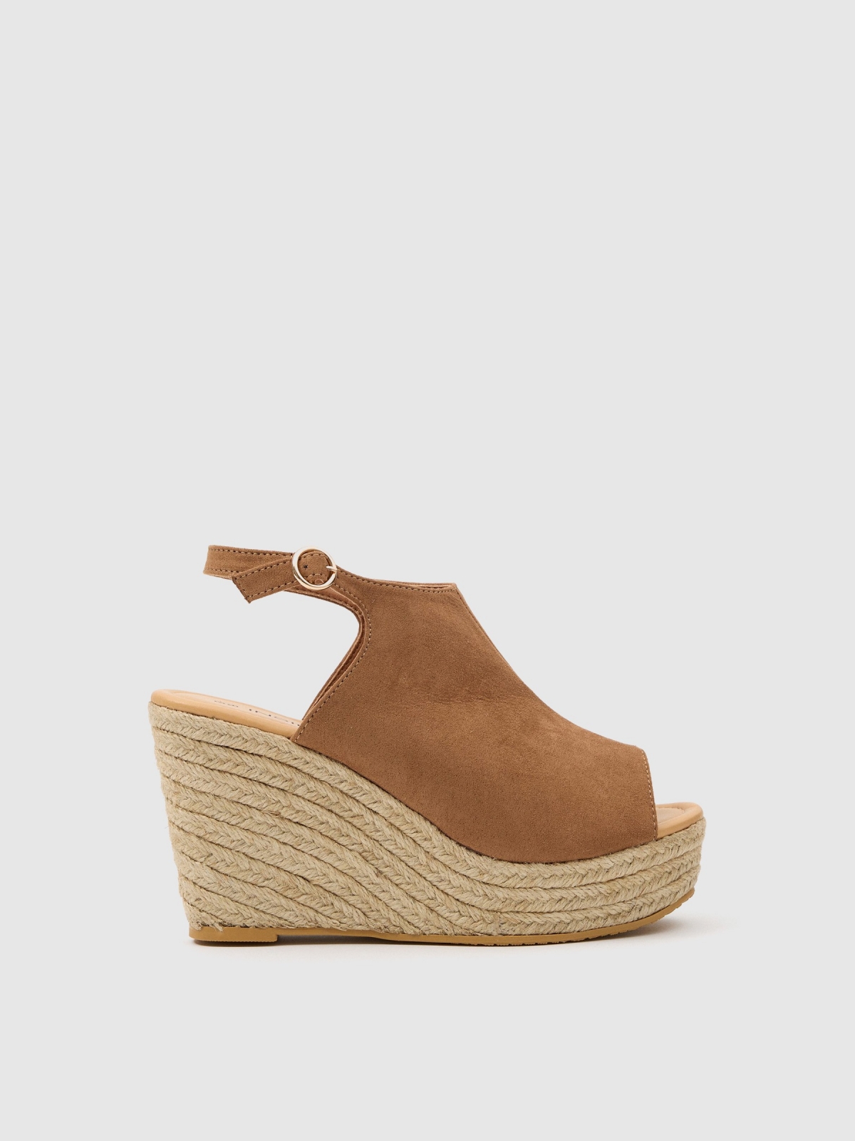 Leather effect wedge clog light brown