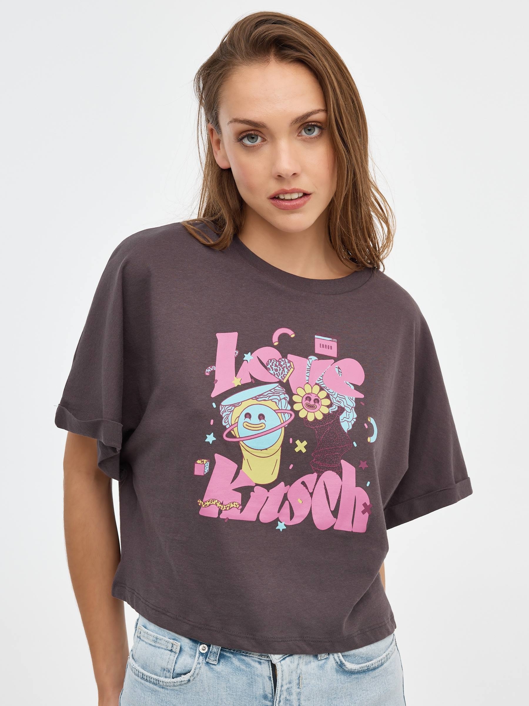 Printed crop top dark grey middle front view