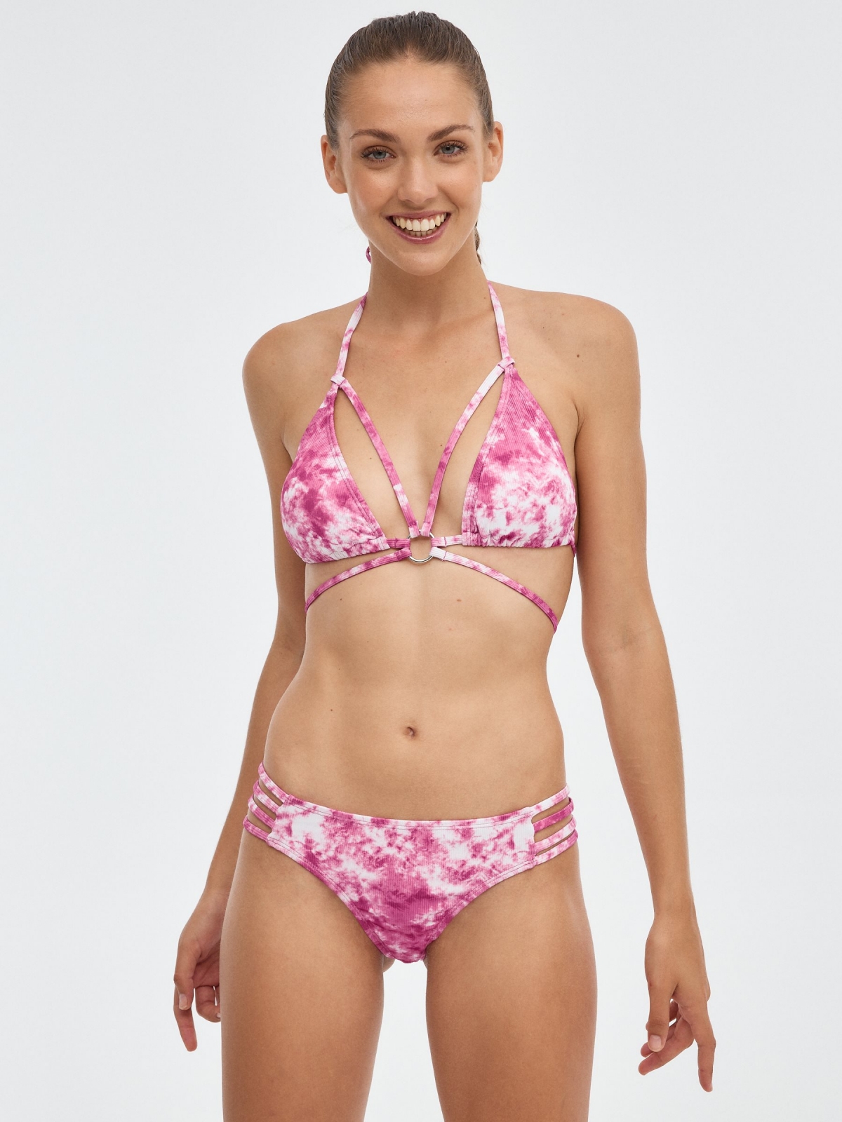 Braguita bikini tie&dye tiras fucsia vista media frontal