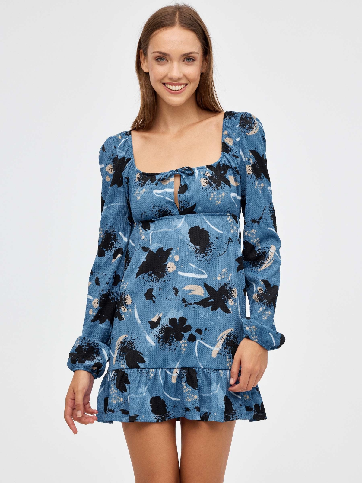 Mini print dress with ruffle