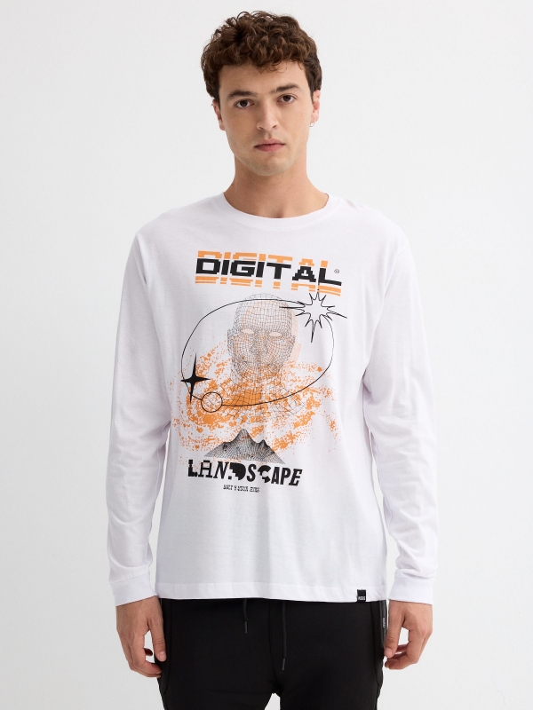 Camiseta Digital Landscape blanco vista media frontal