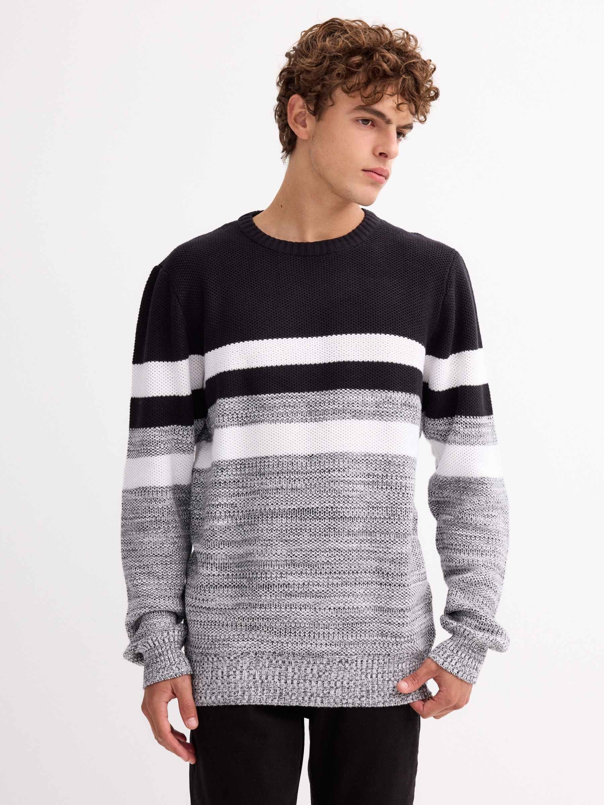 Torzal striped sweater black middle front view