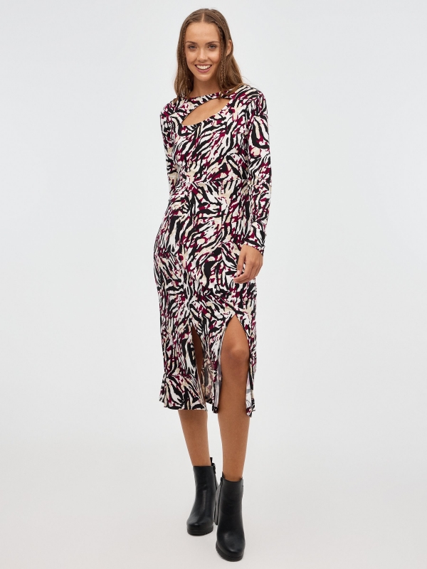 Mini cut out print dress multicolor middle front view