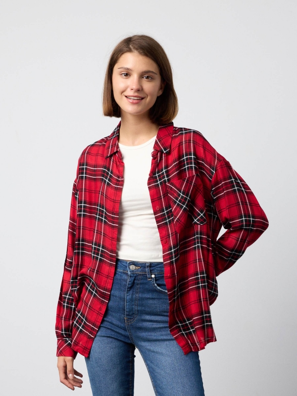 Plaid shirt with pocket red middle front view