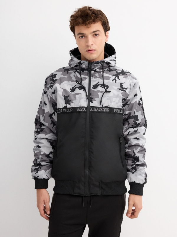 Nylon camouflage jacket black middle front view