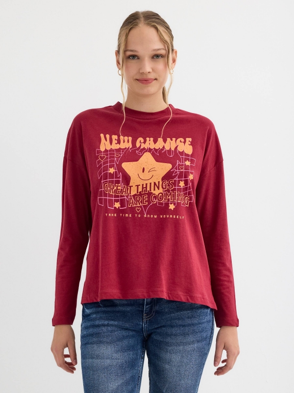 New Change T-shirt garnet middle front view