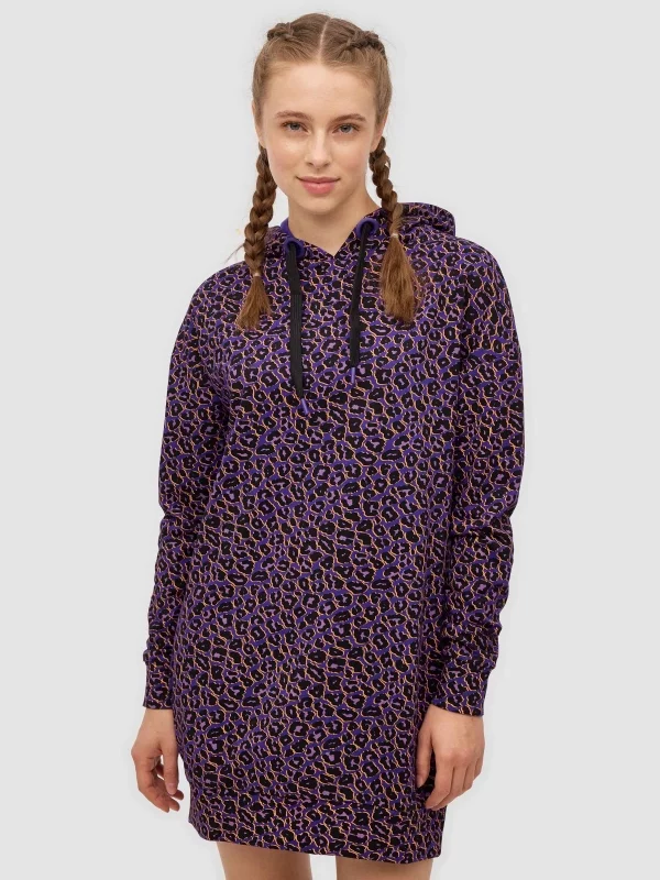 Sudadera long fit animal print violeta vista media frontal