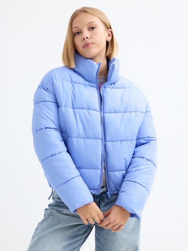 Oversized crop coat blue middle front view