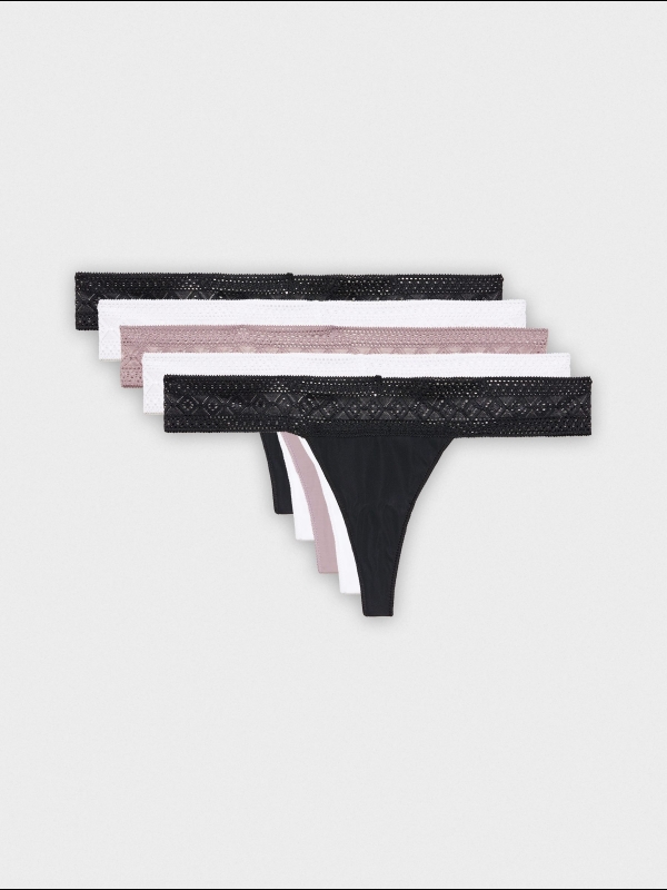 Pack 5 lace waist thongs