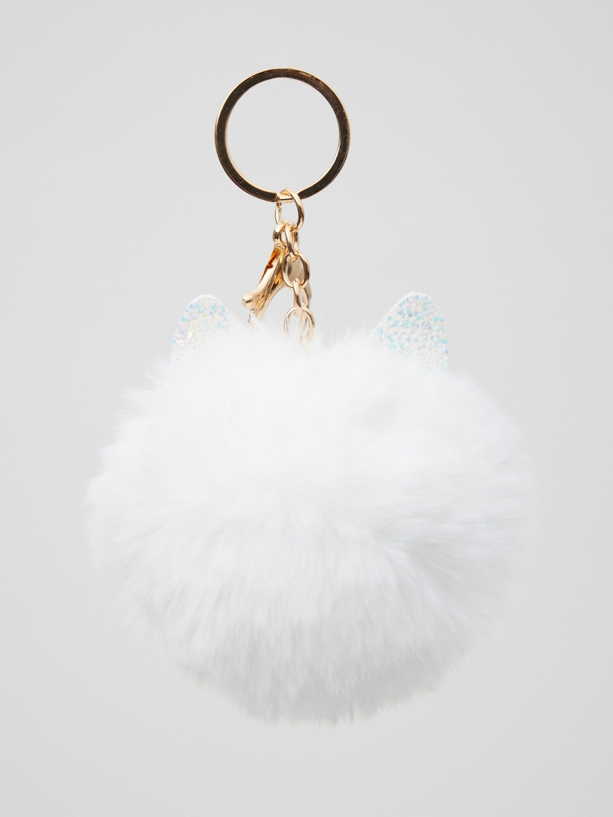 Cat pompom keychain white