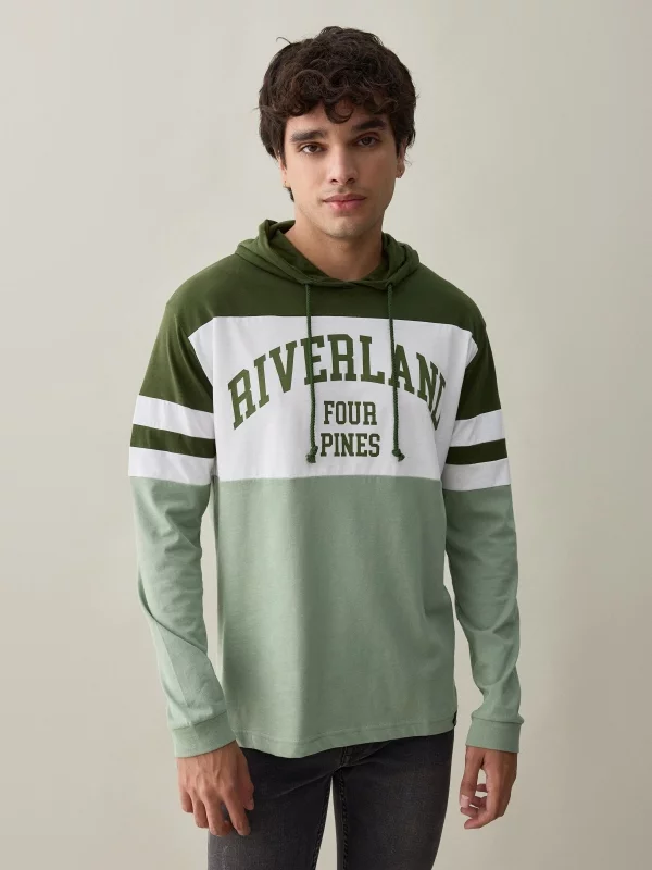 Camiseta con capucha Riverland verde grisáceo vista media frontal