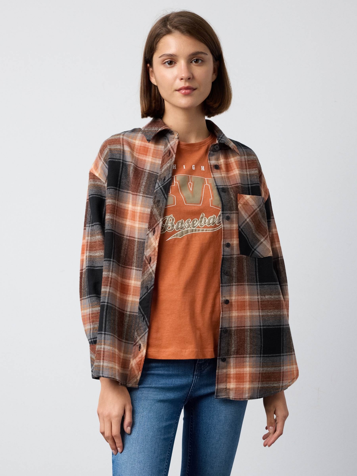 Oversized plaid shirt multicolor middle front view