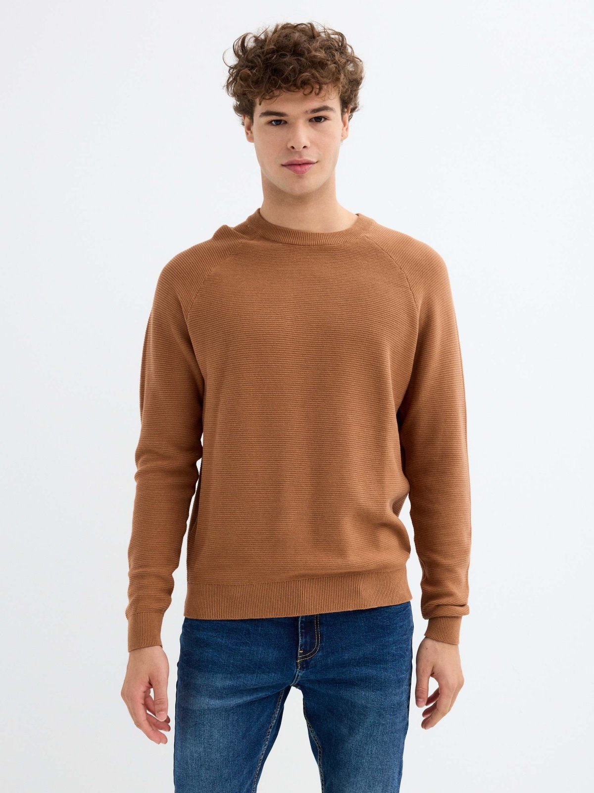 Basic ribbed sweater dark brown middle front view