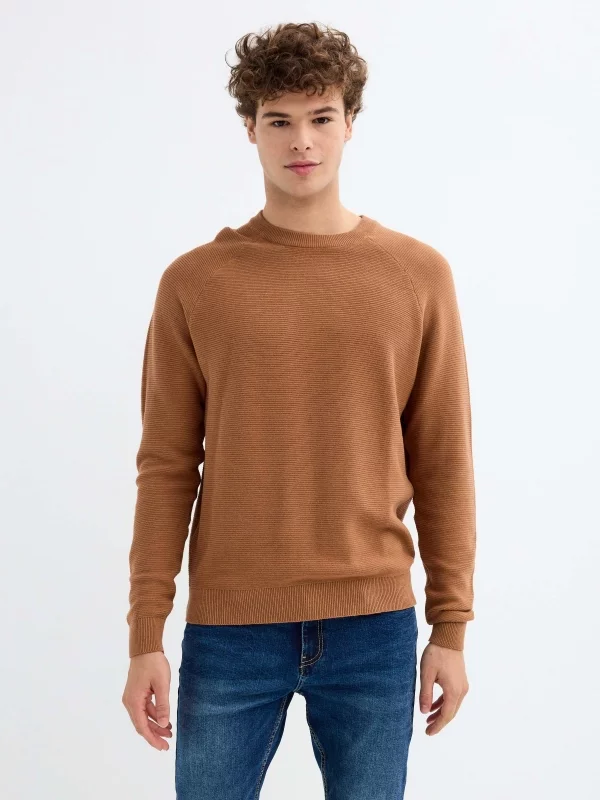 Basic ribbed sweater dark brown middle front view