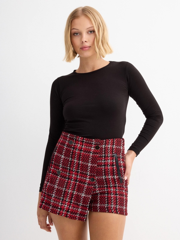 Skort tweed con botones rojo vista media frontal