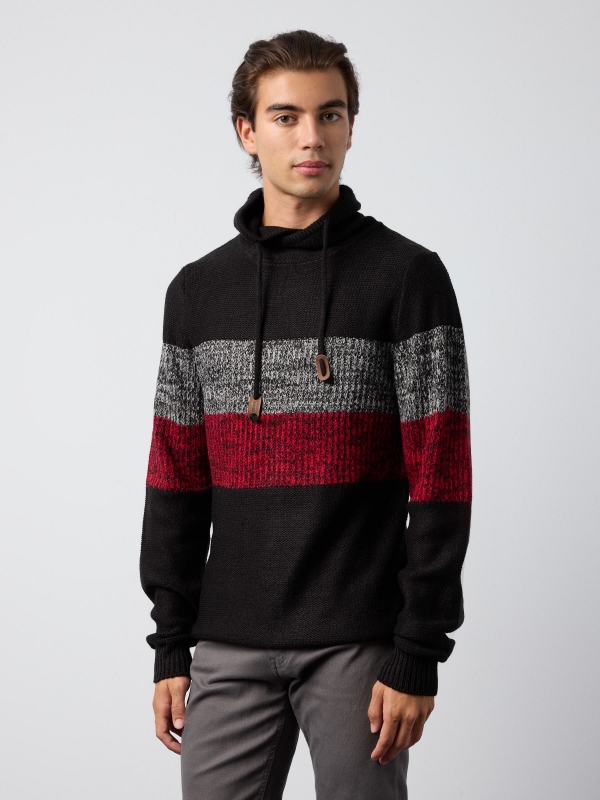 Striped jumper with laces black middle front view