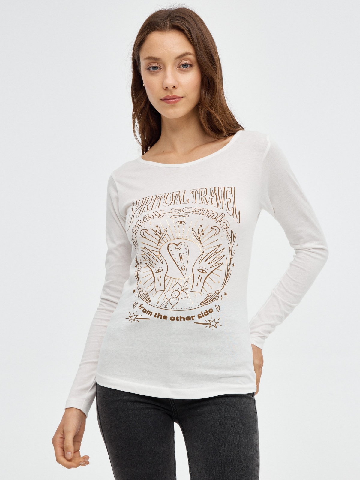 T-shirt de Spiritual Travel off white vista meia frontal