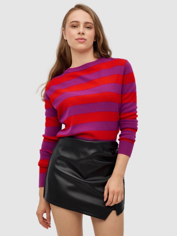 Camisola de corte às riscas multicolorido vista meia frontal