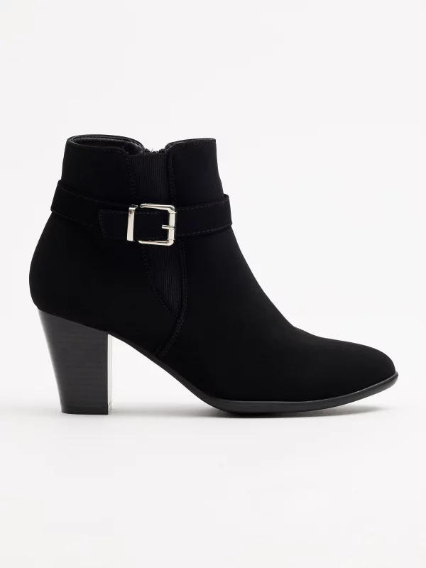 Black ankle boots with buckle heel