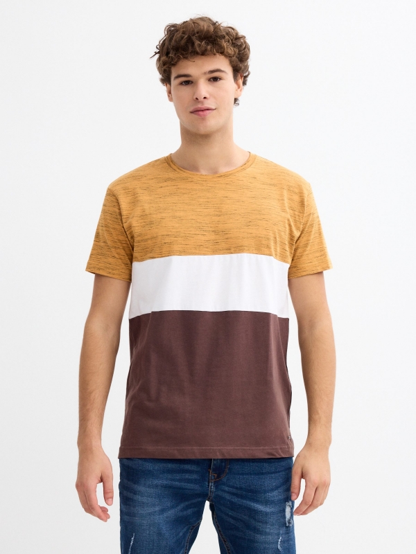 Camiseta regular color block chocolate vista media frontal