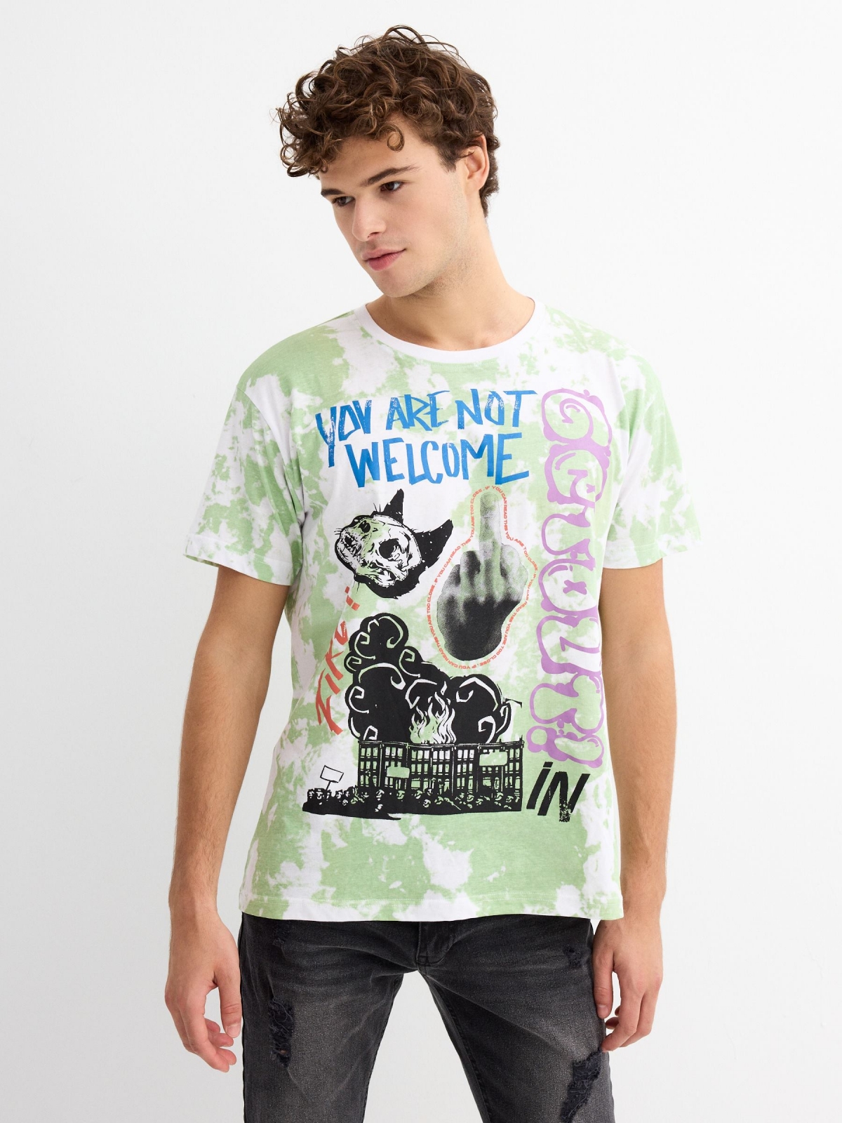 Camiseta Not Welcome verde claro vista media frontal