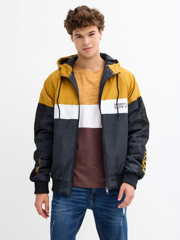 Nylon jacket coordinates ochre middle front view