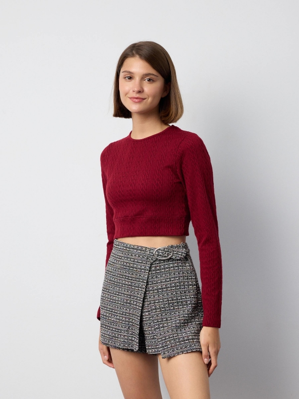 Tweed skort with buckle black middle front view