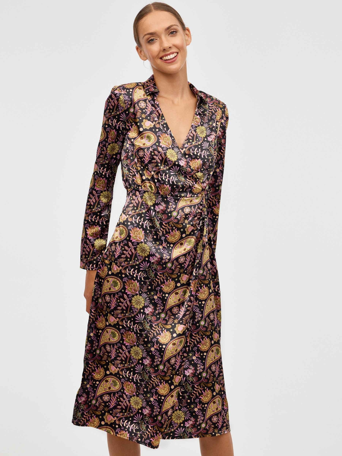 Satin print midi dress