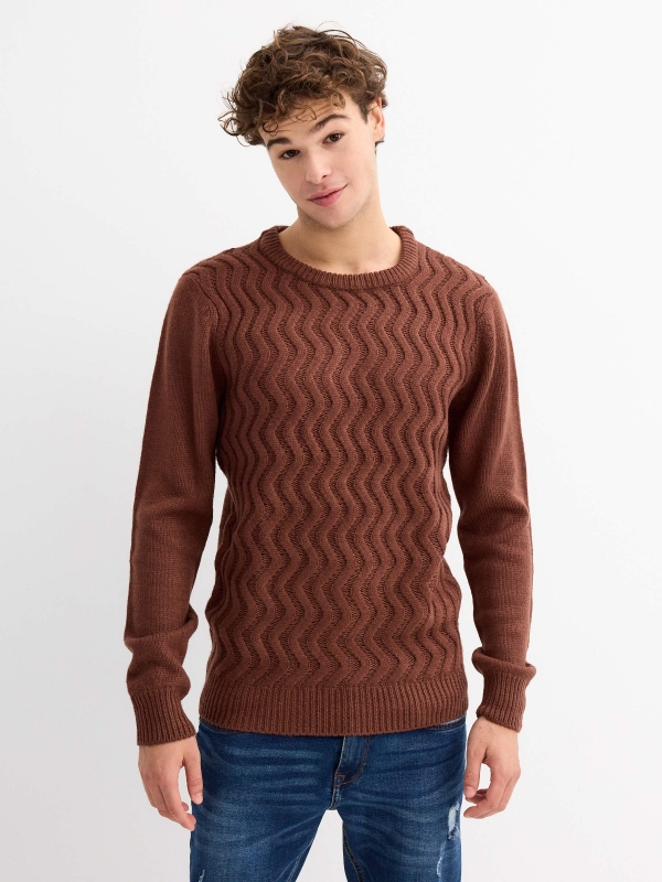 Ribbed jumper chocolate middle front view