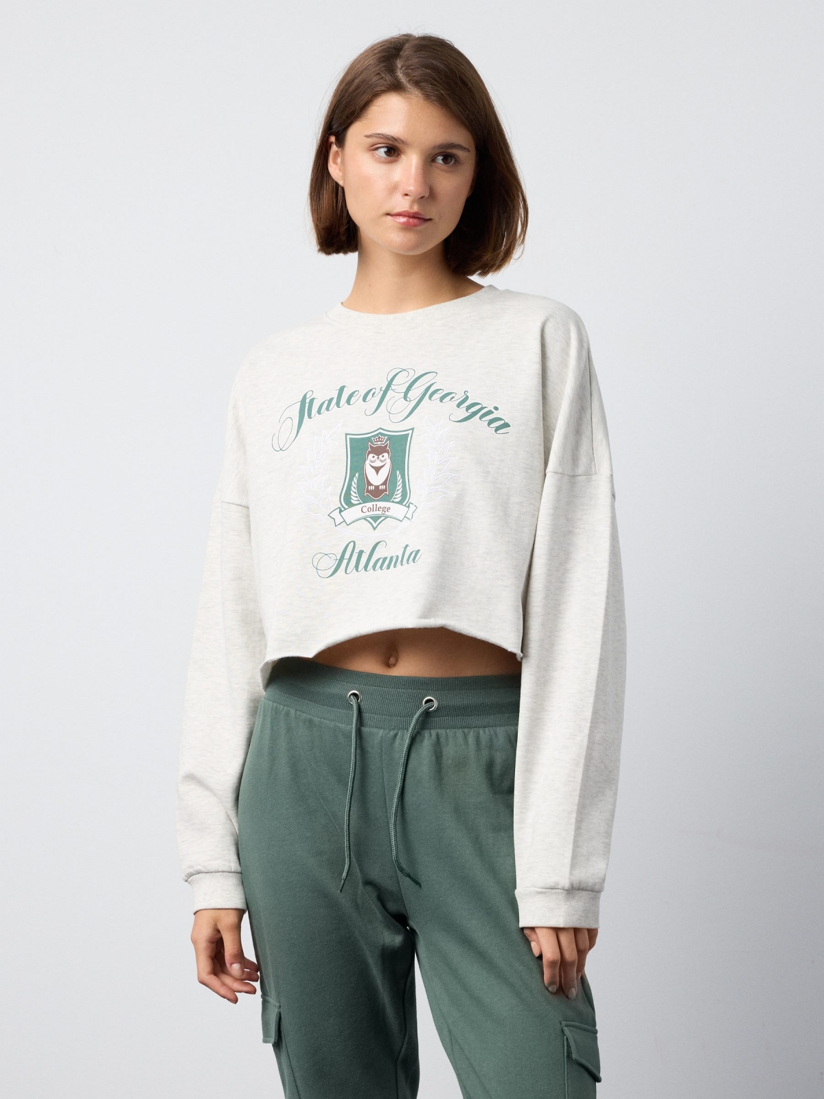 Crop sweatshirt Atlanta melange claro vista meia frontal