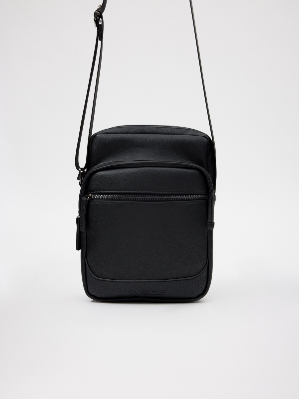 Men's black patent leather crossbody