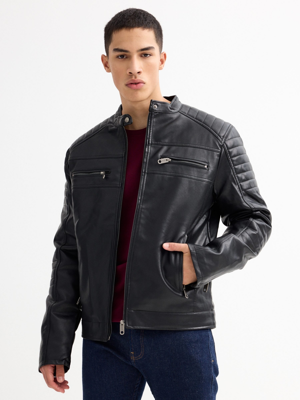 Black leather effect jacket