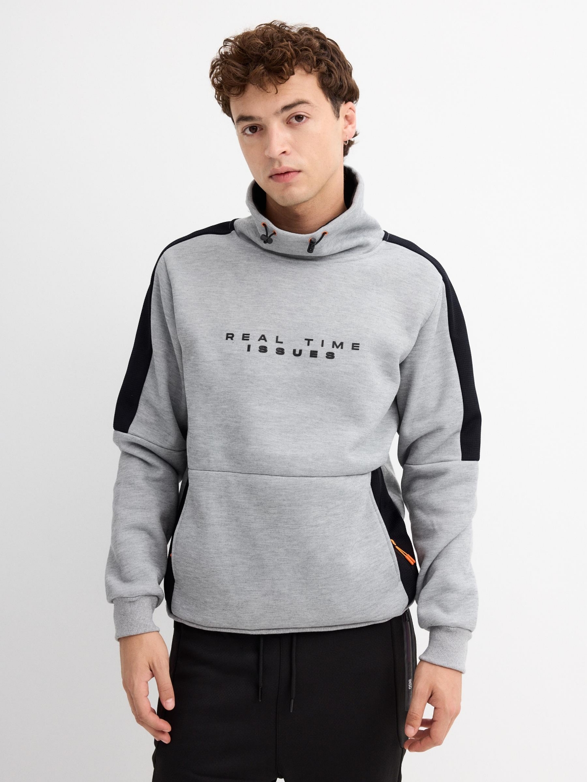 Sweatshirt com gola fluida Real Time cinza vista meia frontal