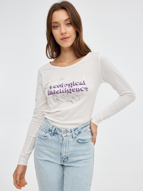 Camiseta Ecological Inteligence blanco roto vista media frontal