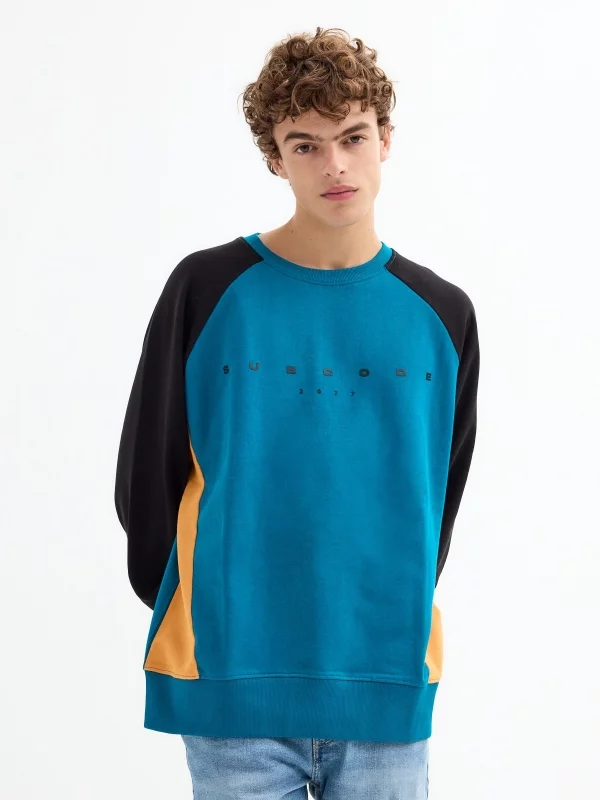 Color block sweatshirt with text black middle front view