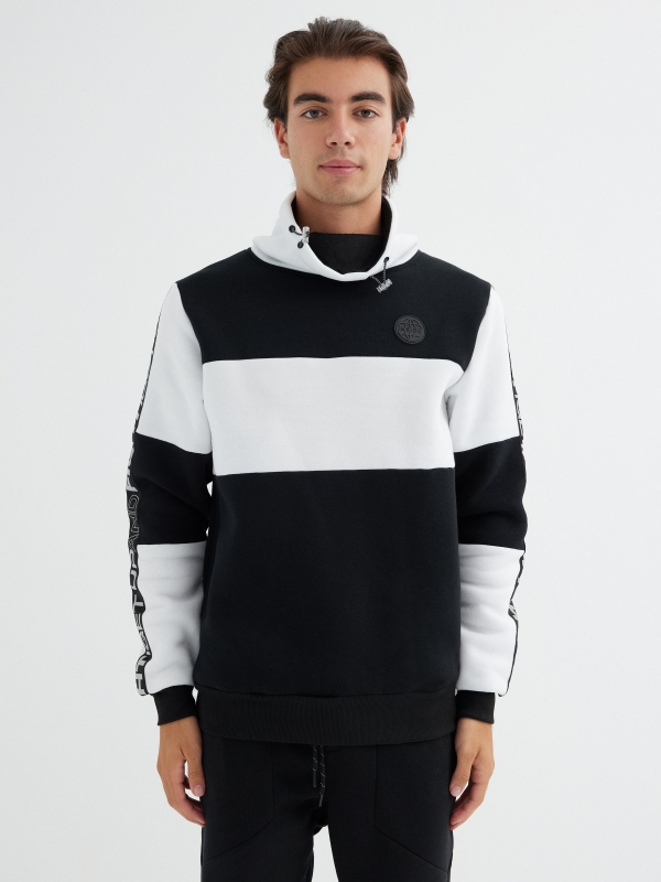 Sweatshirt with wrap-around collar black middle front view