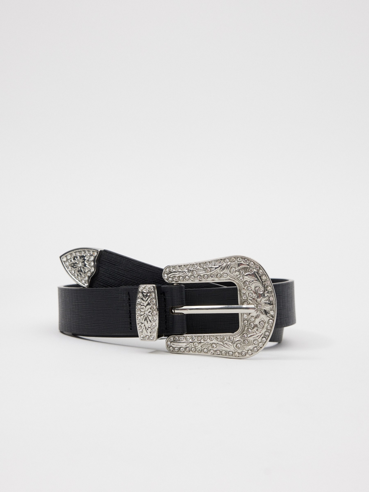 Rhinestone buckle leatherette belt