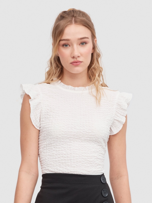 Top volantes con espalda cut out blanco vista media frontal