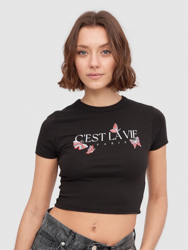 C'est la vie Crop top black middle front view