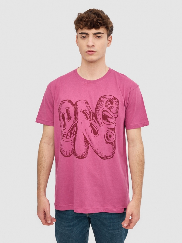 T-shirt Monster violeta vista meia frontal