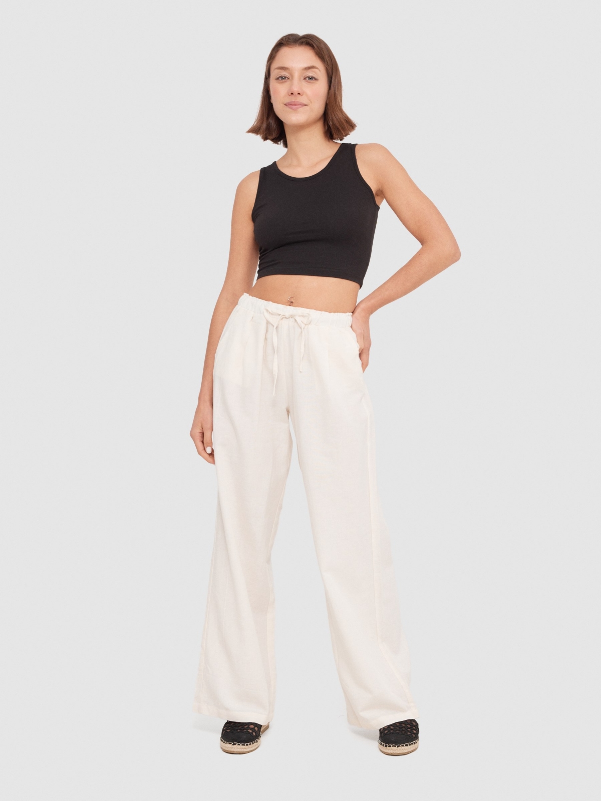 Wide-leg linen pants sand front view