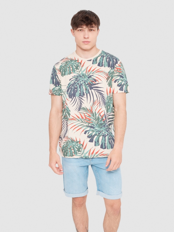 T-shirt com folhas tropicais