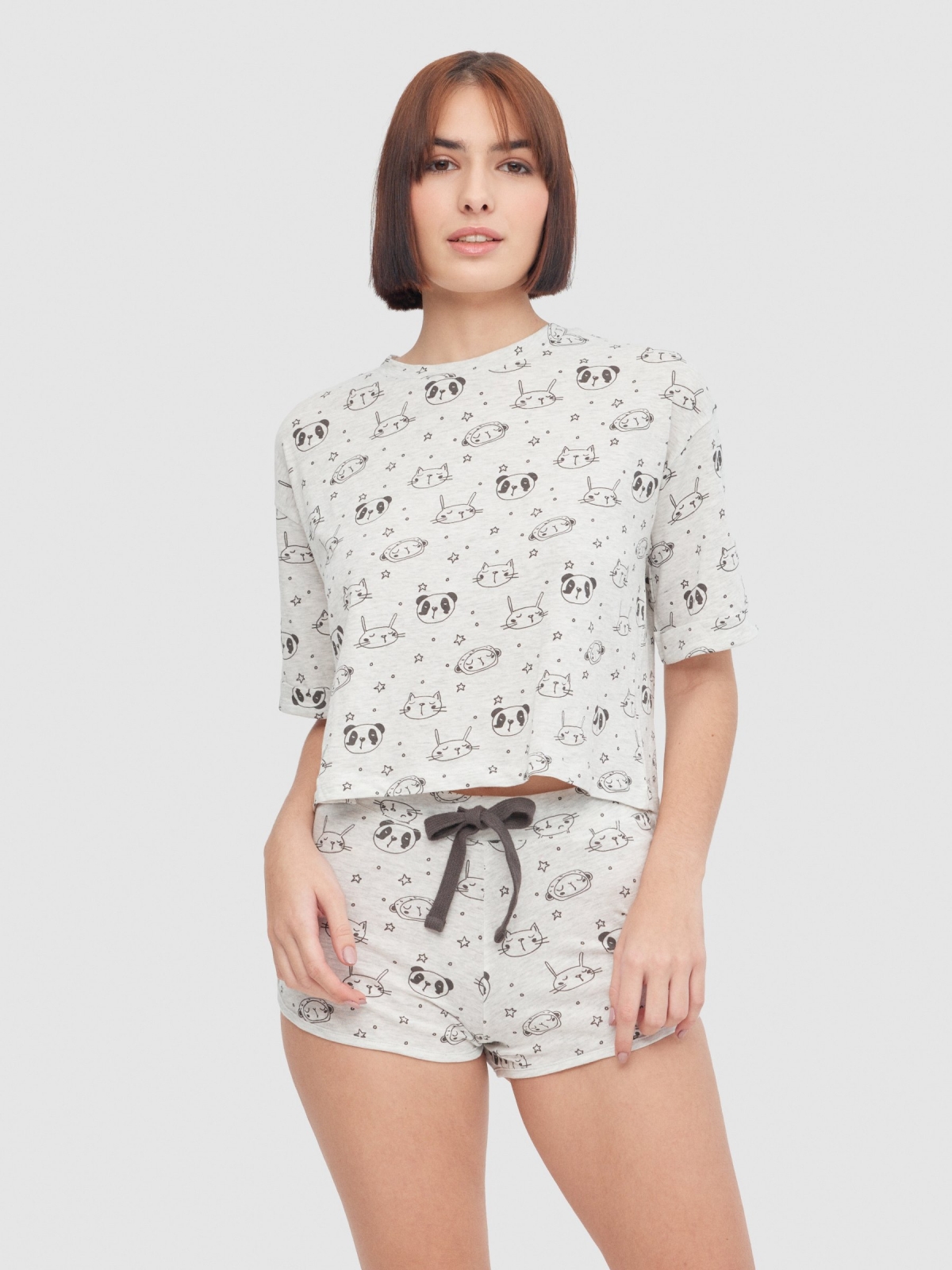 Animal pyjamas light grey front view