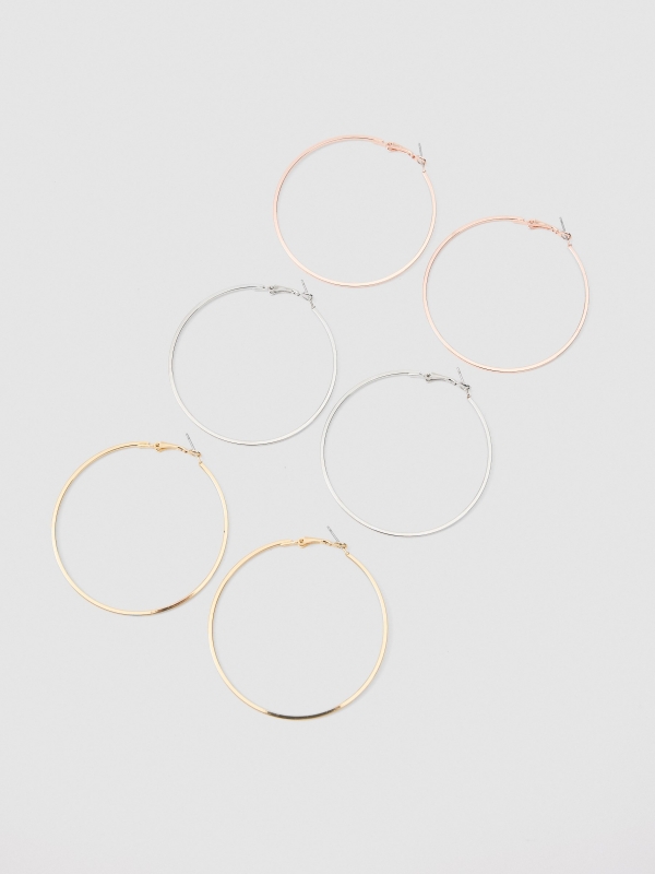 Set 3 combined hoop earrings beige