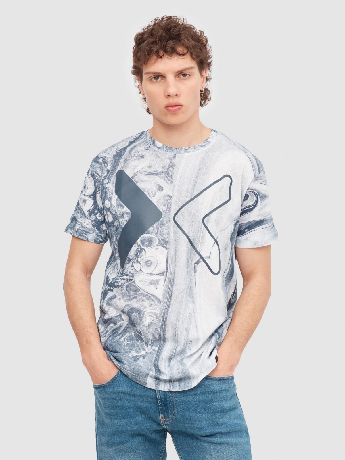 T-shirt com contraste de texturas branco vista meia frontal